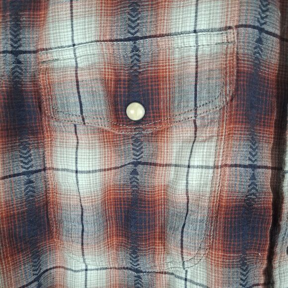 Lucky Brand Button Up Shirt Mens Size M Red Blue White Plaid Flannel Pearl Snap - Picture 4 of 16